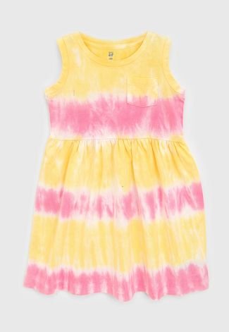 Vestido GAP Infantil Tie Dye Amarelo/Rosa