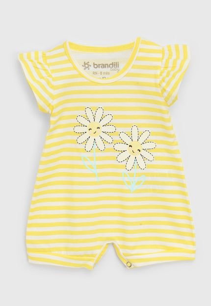 Macaquinho Brandili Infantil Floral Amarelo/Off-White - Marca Brandili