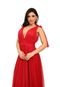 Vestido Longo de Festa Micro Tule com Brilho Madrinhas Decote em V Greice Vermelho - Marca Cia do Vestido