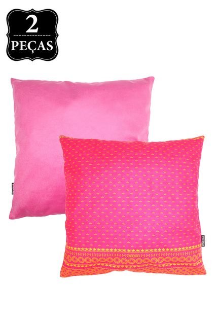 Kit 2pçs Capas para Almofada Stm Home Veludo Digital India  Rosa - Marca Stm Home