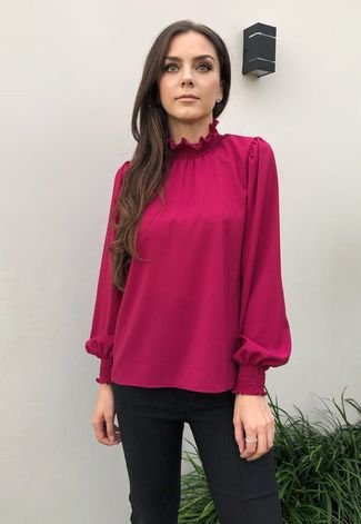 Blusa Hora de Diva Bufante Gola Alta Marsala Suave