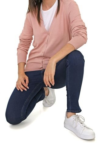 Cardigan Hering Tricot Liso Rosa