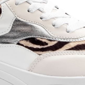 Sneaker Feminino Chunky Animal Print Zebra Flatform Casual Branco