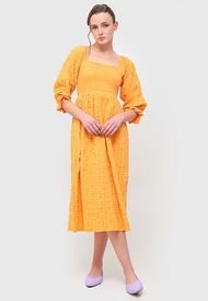 Vestido Miss Selfridge Seersucker Shirred Midi Naranjo - Calce Regular