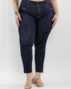 Calça Jeans Feminina Plus Size Cós Largo e Abertura Lateral Na Barra a Fio  22522 Escura Consciência - Marca Consciência