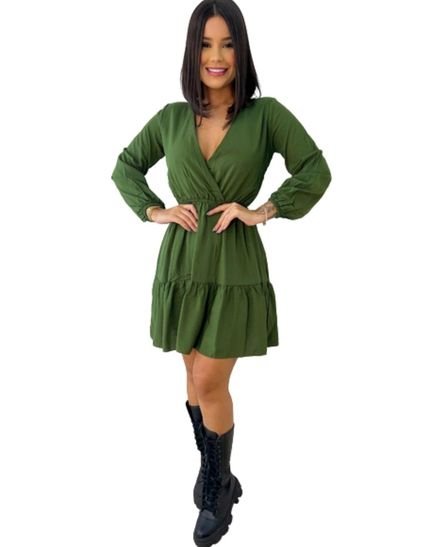 Vestido Curto Transpasse Viscose Verde - Marca Cia do Vestido