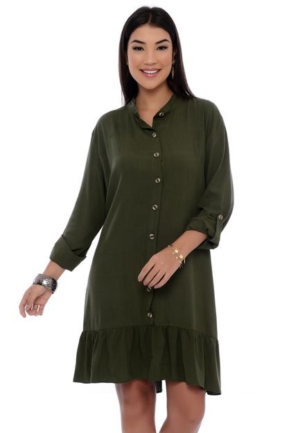 Vestido Chemise B’Bonnie Rebeca Verde Militar - Marca BBonnie