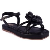 Sandália Flat Feminina Flor Delicada Flatform Brilho Estilo Moda Conforto Olzzy Original  Preto - Marca Alicia