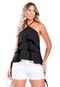 Regata Blusa Ywc ind Crepe Duna Babado 3 Marias Camada Tiras Preto - Marca YWC ind