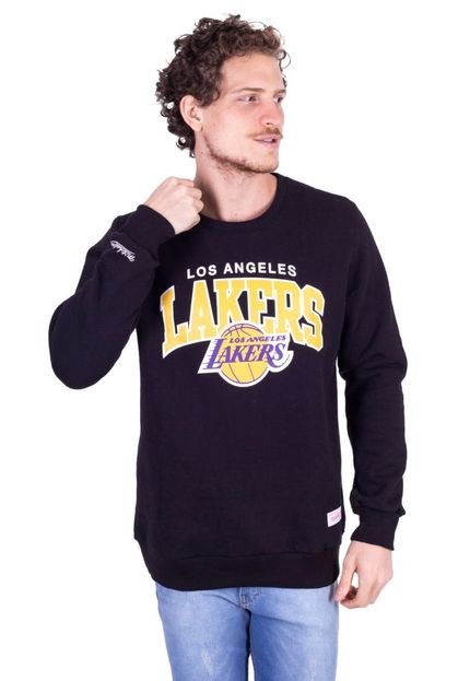 Moletom Mitchell & Ness NBA Fechado Gola Careca Los Angeles Lakers Preto - Marca Mitchell & Ness