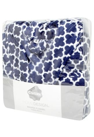 Roupão Corttex Home Design Flannel Estampado Clover G Azul/Branco