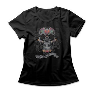 Camiseta Feminina Caveira Mexicana - Preto