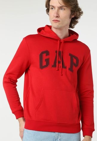 Blusa de Moletom Flanelada Fechada GAP Logo Bordado Vermelha - Compre Agora