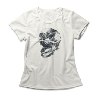 Camiseta Feminina Skull Sketch - Off White
