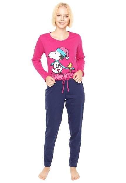 Pijama Bela Notte Snoopy Rosa/Azul-marinho - Marca Bela Notte