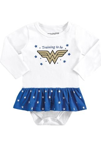 Body Marlan Baby Infantil Training To Be Wonder Woman Branco/Azul
