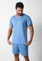 Pijama 4 Estações Manga Curta Short Adulto Verão Masculino Conforto Liso Azul Claro - Marca 4 Estações