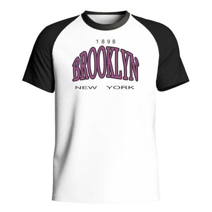 Camisa Camiseta Raglan Masculina de Algodão Gola Redonda Brooklyn - Marca Relaxado