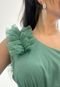 Vestido Longo de Festa Madrinhas Micro Tule com Detalhe no Ombro Gifiany Verde Oliva - Marca Cia do Vestido
