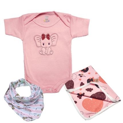 Conjunto Maternidade Kit 3 Pç Roupa Bebê Body Manta Cueiro Rosa - Marca Koala Baby