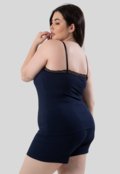 Baby Doll Plus Size Diluxo Canelado Ribana Detalhe em Renda Azul Marinho - Marca Diluxo