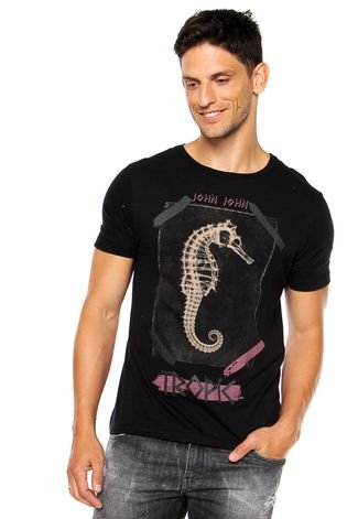 Camiseta John John Reta Estampada Preta - Compre Agora