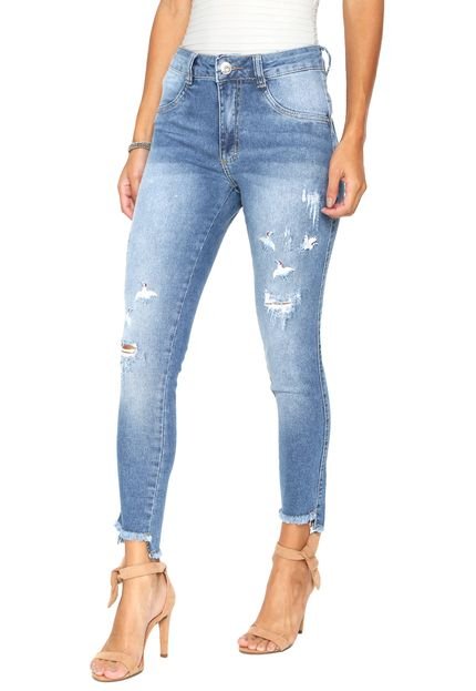 Calça Jeans Biotipo Cropped Skinny Estonada Azul - Marca Biotipo