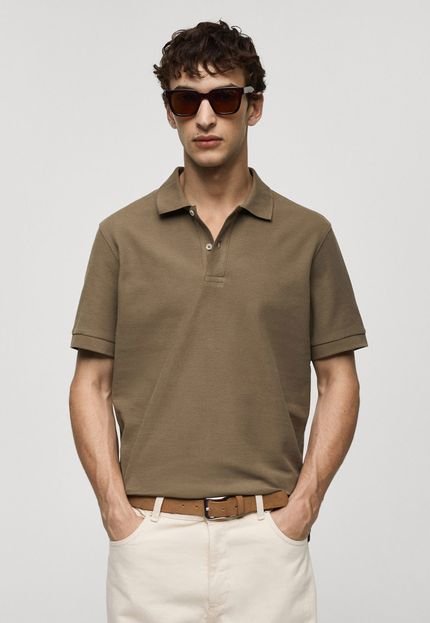 Camisa Polo Mango Reta Lisa Marrom - Marca Mango