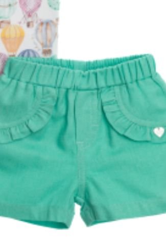 Conjunto Body Shorts Estampado Verde Anjos Baby G Unico