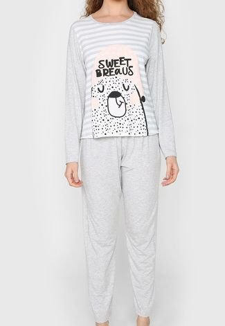 Pijama FiveBlu Estampado  Cinza