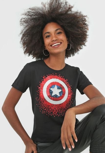 Blusa Cativa Marvel Capitão América Preta - Marca Cativa Marvel