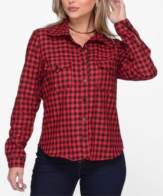 Camisa Feminina Sarja Xadrez Vermelho Razon Jeans