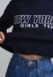 Blusa de Moletom Flanelada Fechada FiveBlu New York Girls Azul-Marinho - Marca FiveBlu