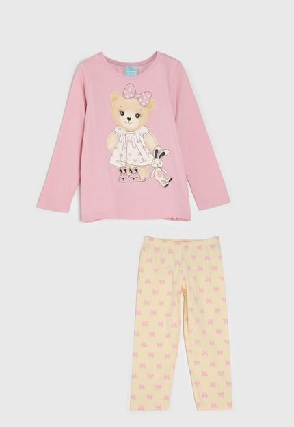 Pijama Kyly Longo Full Print Rosa/Amarela - Marca Kyly