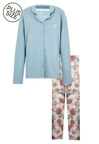 Pijama Pzama Plus Size Abertura Azul