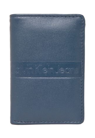 Carteira Couro Calvin Klein Jeans Logo Azul