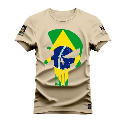 Camiseta Plus Size T-Shirt Algodão Premium Estampada Algodão Caveira Nacional  - Bege - Marca Nexstar