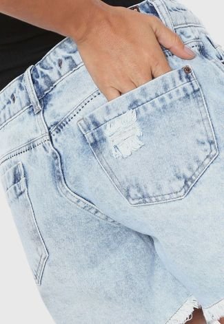 Bermuda Jeans Lunender Reta Destroyed Azul