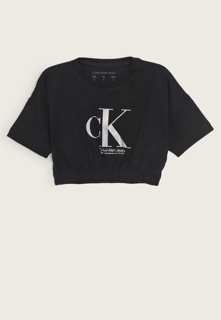 Camiseta Cropped Calvin Klein Kids Logo Preta - Marca Calvin Klein Kids