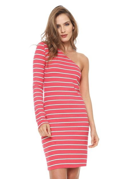 Vestido Colcci Curto Canelado Estampado Rosa - Marca Colcci