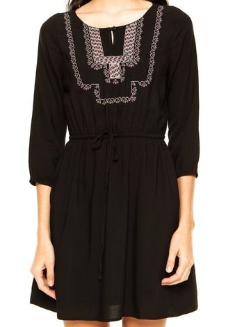 Vestido Doce Trama Bordado Preto