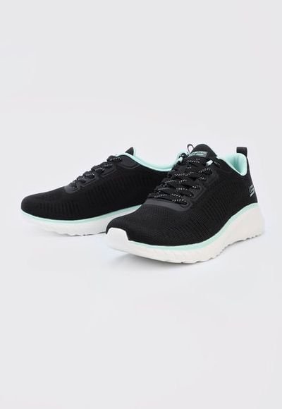Tenis Training Negro Blanco Verde Menta Skechers Bobs Buno