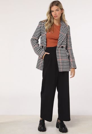 Blazer Trendyol Collection Pied de Poule Preto/Branco 