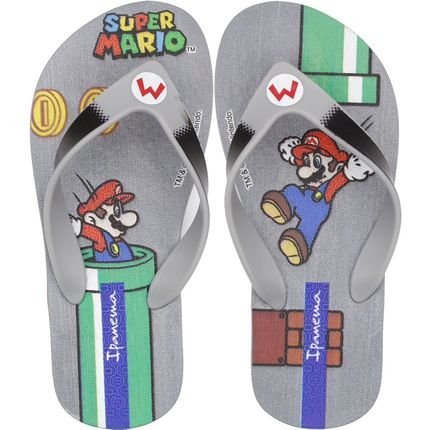 Chinelo Ipanema Super Mario Bros Infantil de Dedo Juvenil Masculino Grendene Cinza - Marca Grendene