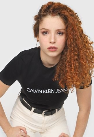 Camiseta Calvin Klein Jeans Logo Relevo Preta
