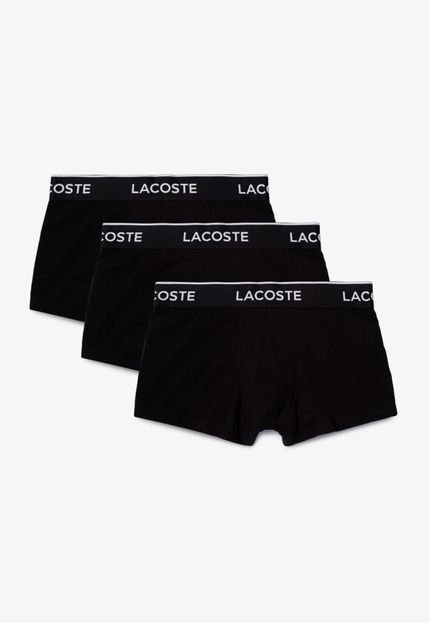 Pack de três boxers masculinas em algodão com stretch e cós assinado Preto - Marca Lacoste
