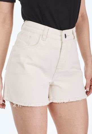 Short Sarja HNO Jeans Barra Desfiada Contraste Off White