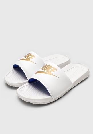 Chinelo Slide Nike Sportswear Victori One Branco/Dourado