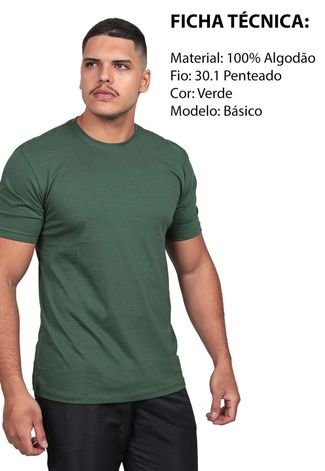 Camiseta Básica Masculina Kit 2 Algodão Fio 30.1 Lisa Macia Tradicional Slim Fit Premium Techmalhas Cinza/Verde Militar