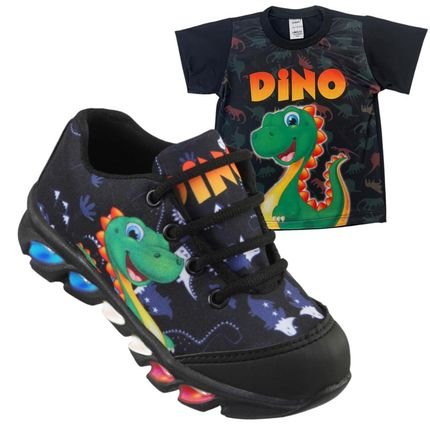 Tenis De Led Infantil Dino Dinossauro Masculino Mais Camisa Meninos - Marca LEDSTAR SHOES STORE